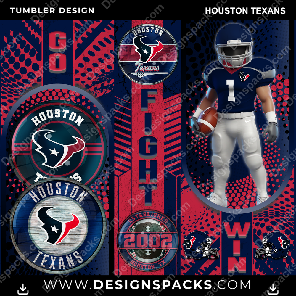 Football Go Fight Win Houston Texans NFL Football Tumbler Digital Wrap Design Download