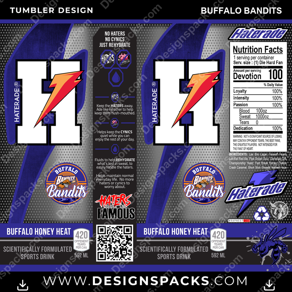 Lacrosse Haterade Buffalo Bandits Tumbler Digital Wrap Design
