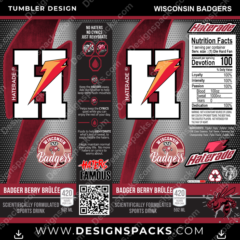 College Sport Haterade Wisconsin Badgers NCAA College Sport Tumbler Digital Wrap Design Download