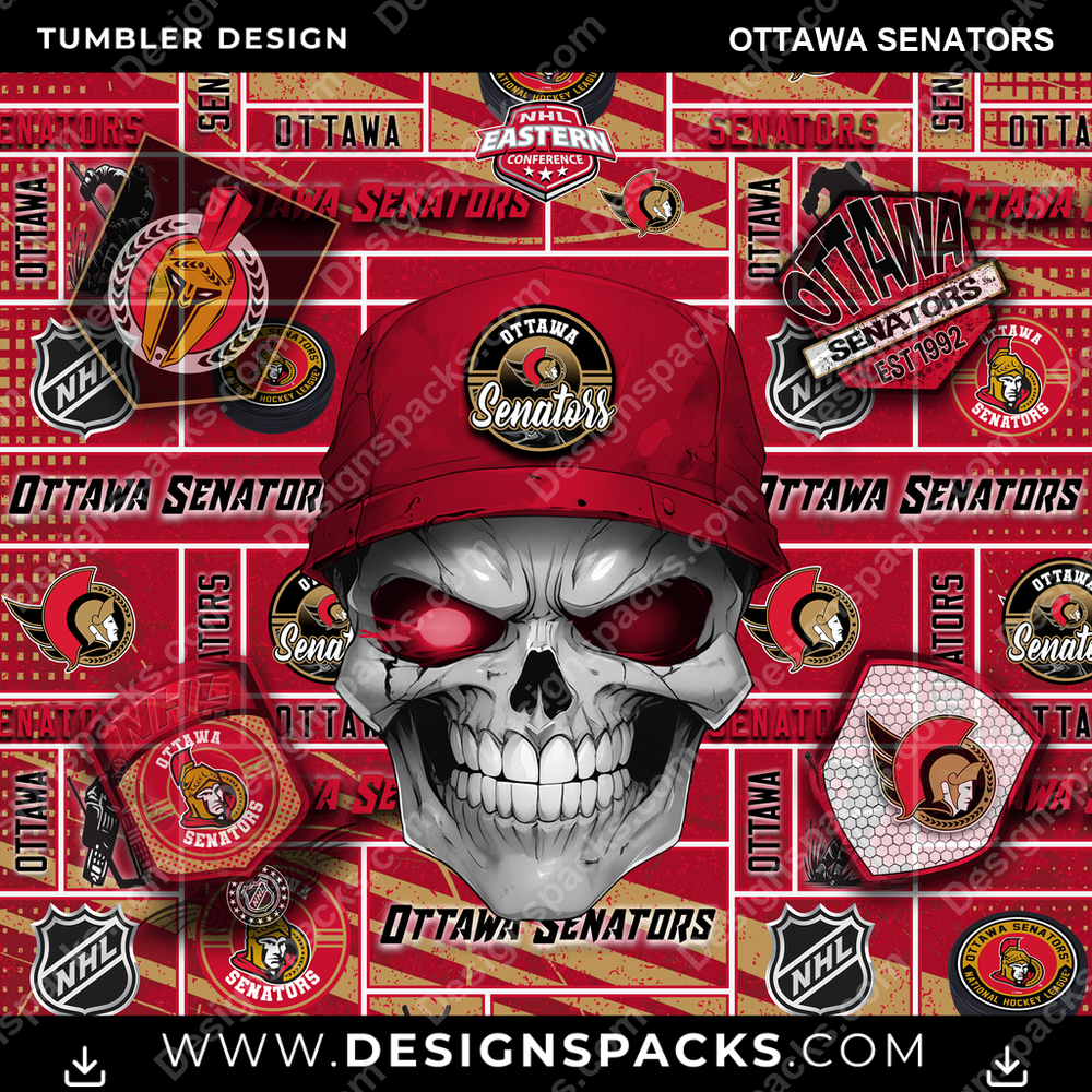 Hockey Skull Ottawa Senators Tumbler Digital Wrap Design