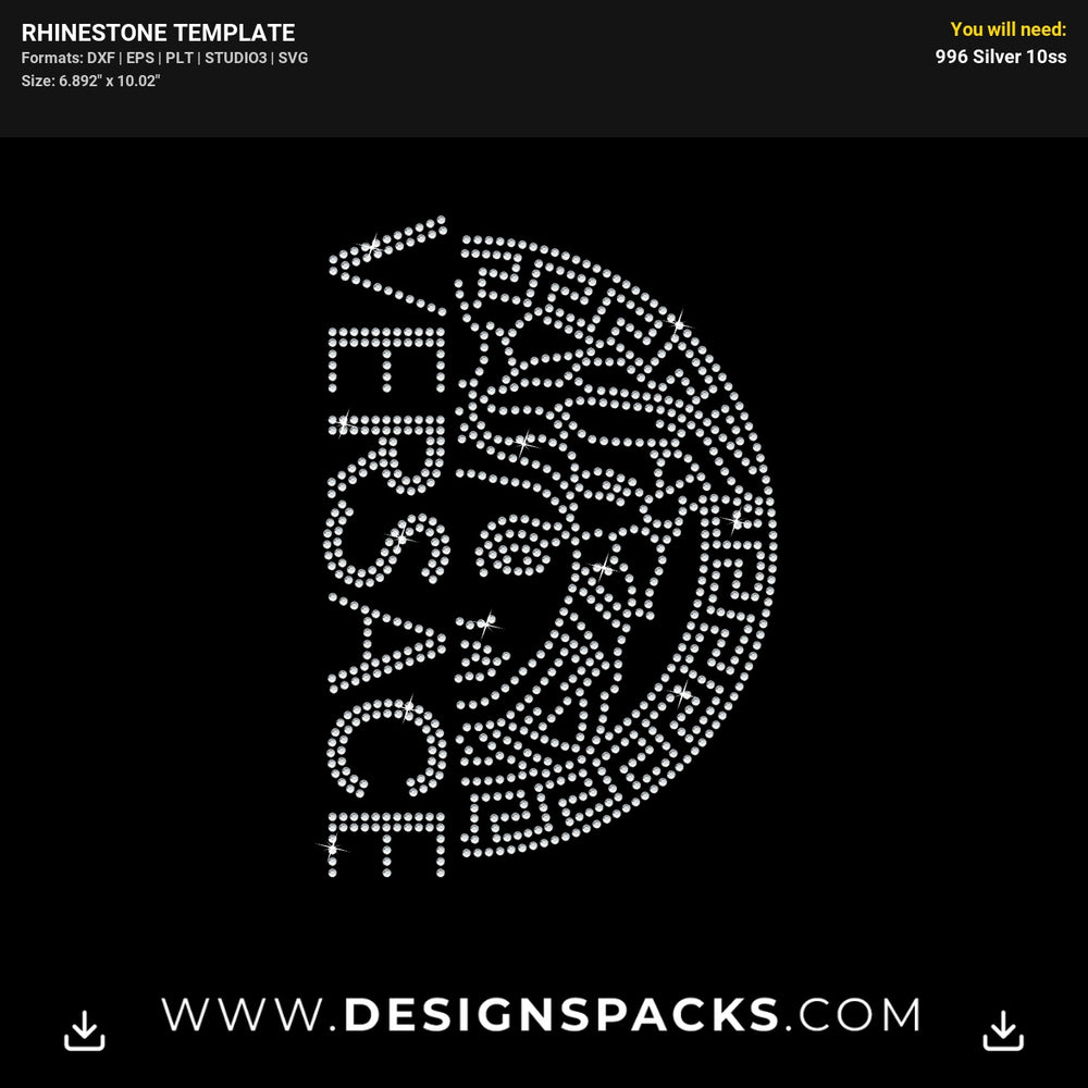 Versace Half Medusa Logo Rhinestone Digital Template