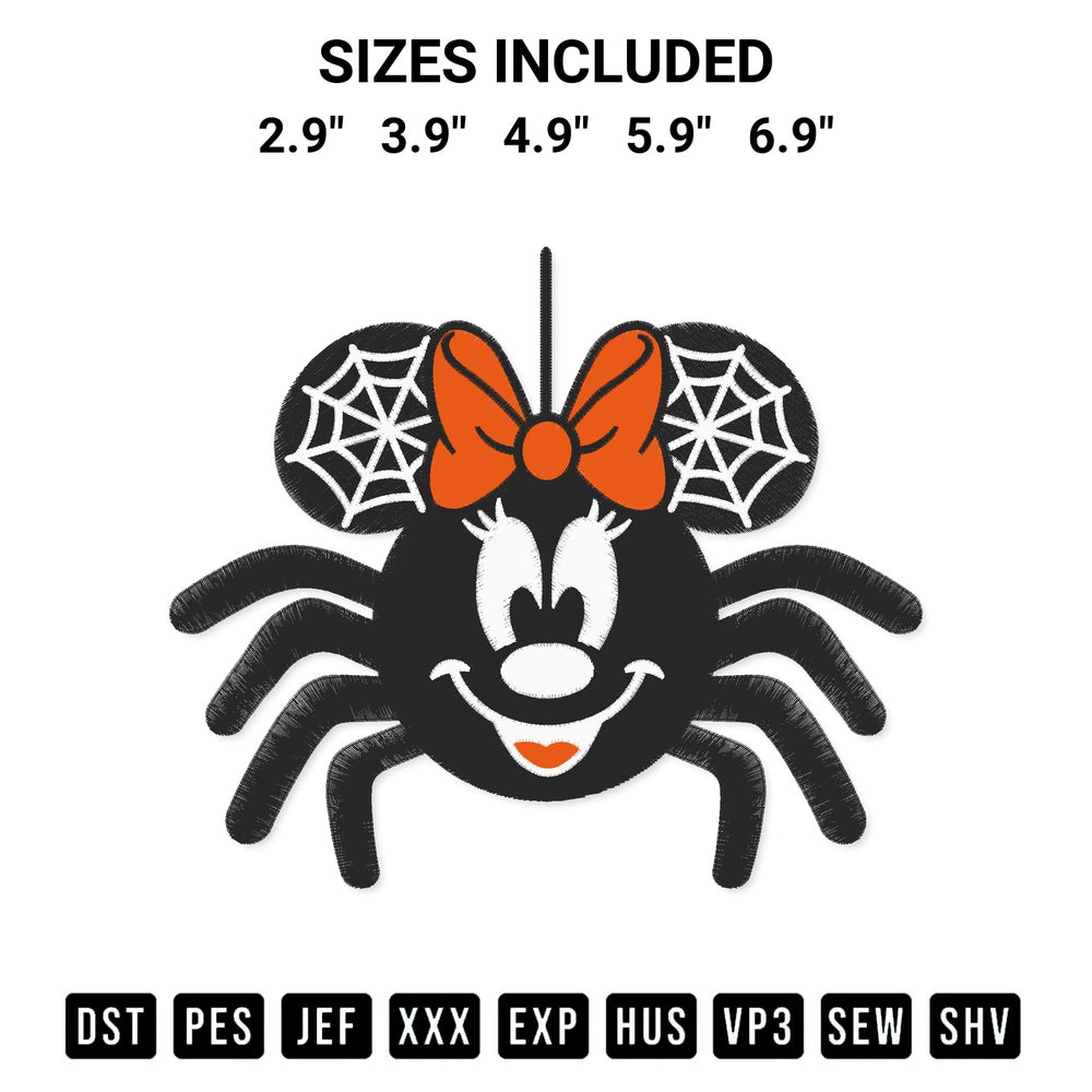 Add a unique touch to your apparel with the Minnie Mouse Spider Embroidery Design embroidery file. Premium instant download available now on Designspacks.com. Available sizes: 2.9", 3.9", 4.9", 5.9", 6.9".