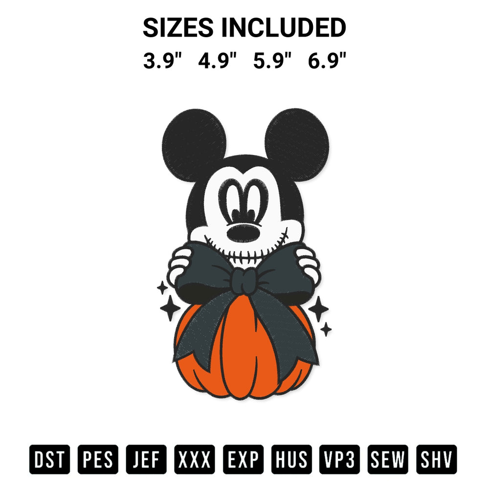 Discover the perfect addition to your crafting collection: Mickey Jack Skellington Witch Coquette Pumpkin Embroidery Design embroidery file. Instantly available at Designspacks.com. Available sizes: 3.9", 4.9", 5.9", 6.9".