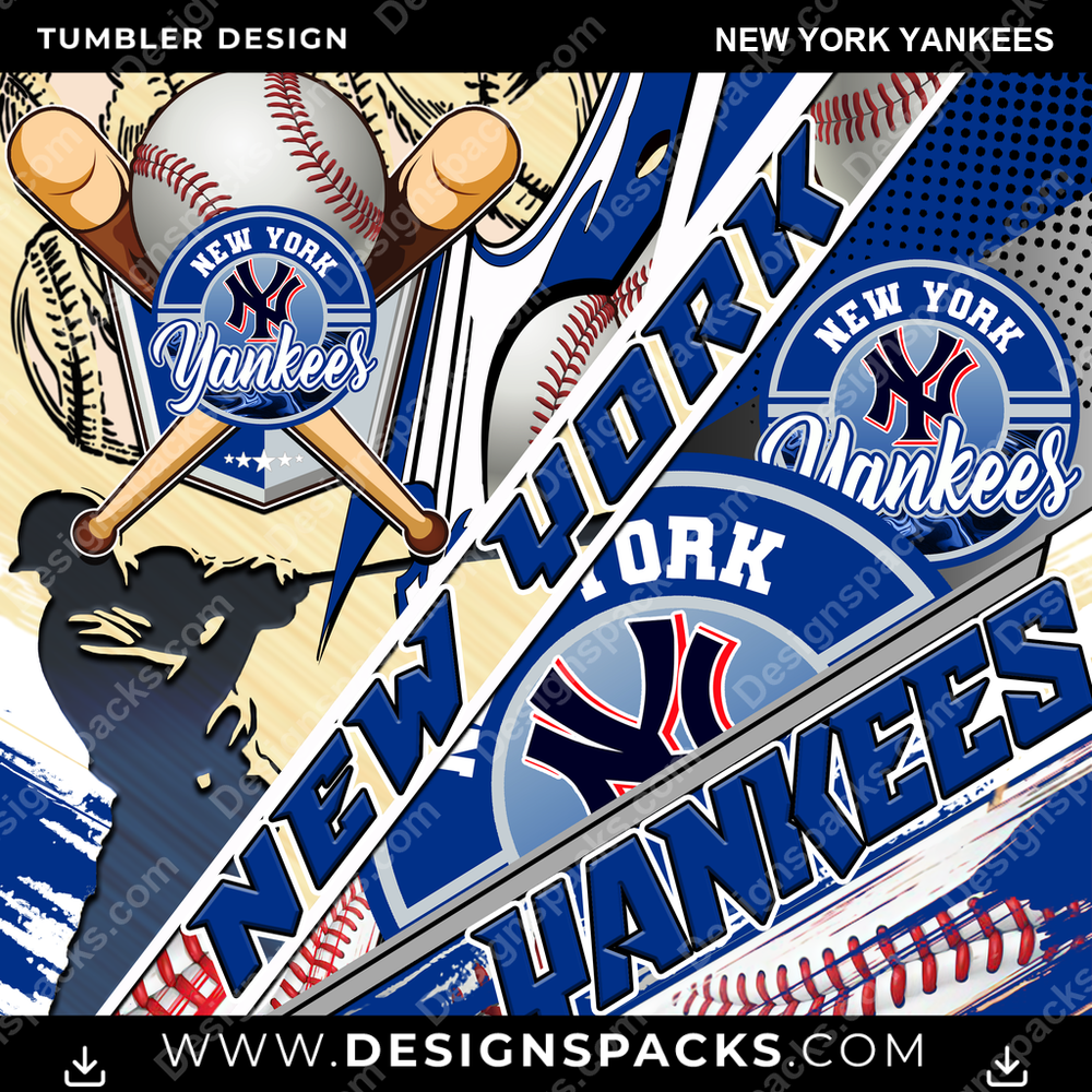Baseball Silhouette New York Yankees Tumbler Digital Wrap Design