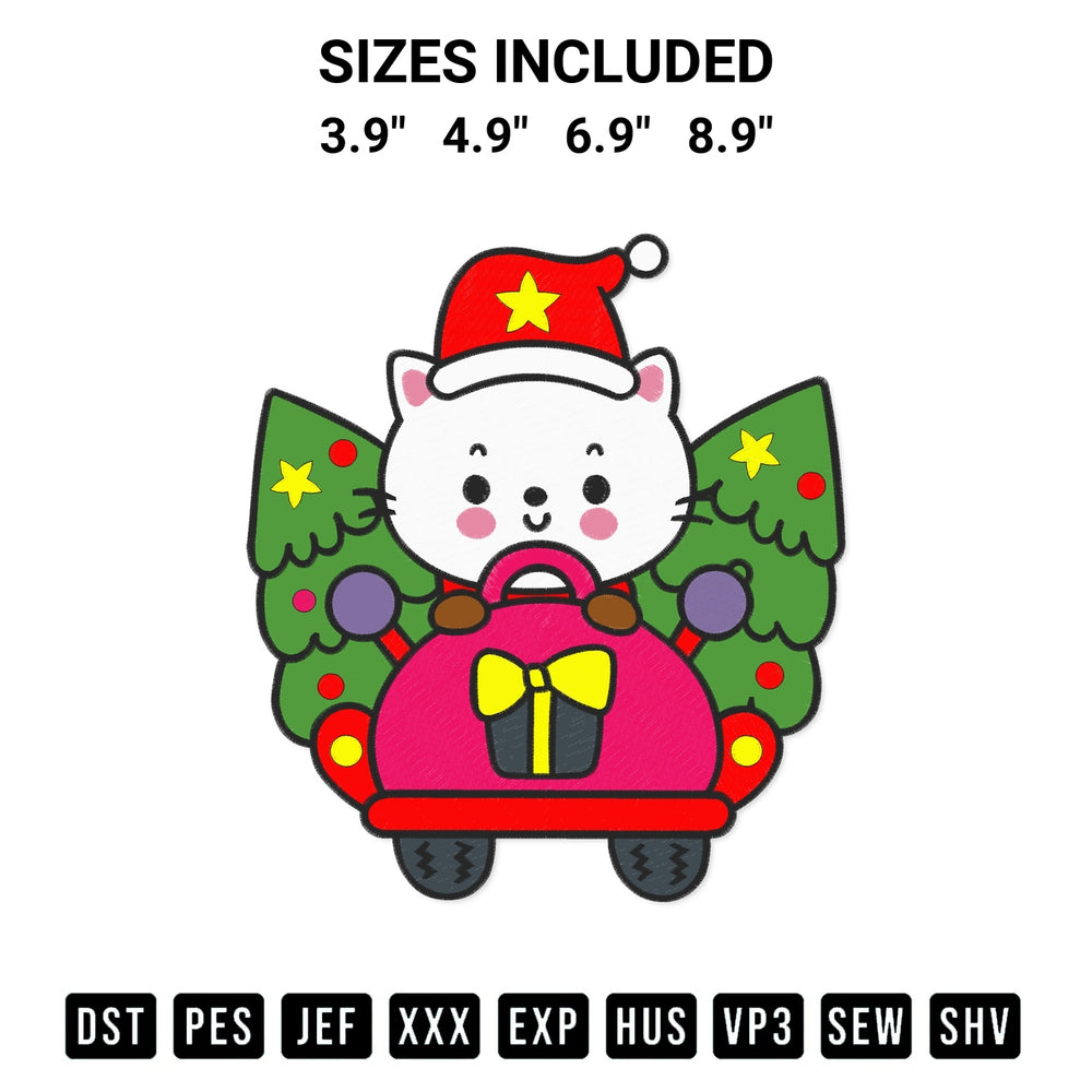 Download the Cat Drives Car With Christmas Tree Embroidery Design machine embroidery design exclusively at Designspacks.com. Premium digitized pattern for apparel and DIY crafts. Available sizes: 3.9", 4.9", 6.9", 8.9".