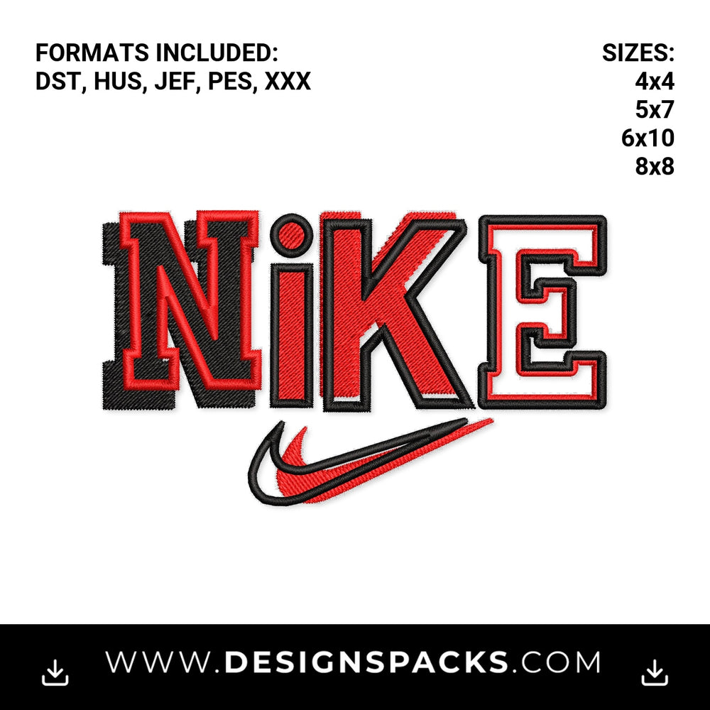 Vintage Red & Black Nike Varsity Swoosh Embroidery Design - Instant digital download pattern at Designspacks.com