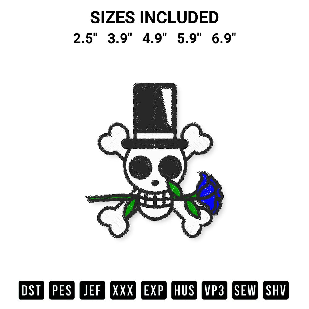 Create amazing crafts with the Mirage Pirates Jolly Roger Embroidery Design embroidery file. High-quality digital download from Designspacks.com, perfect for beginners and pros. Available sizes: 2.5", 3.9", 4.9", 5.9", 6.9".