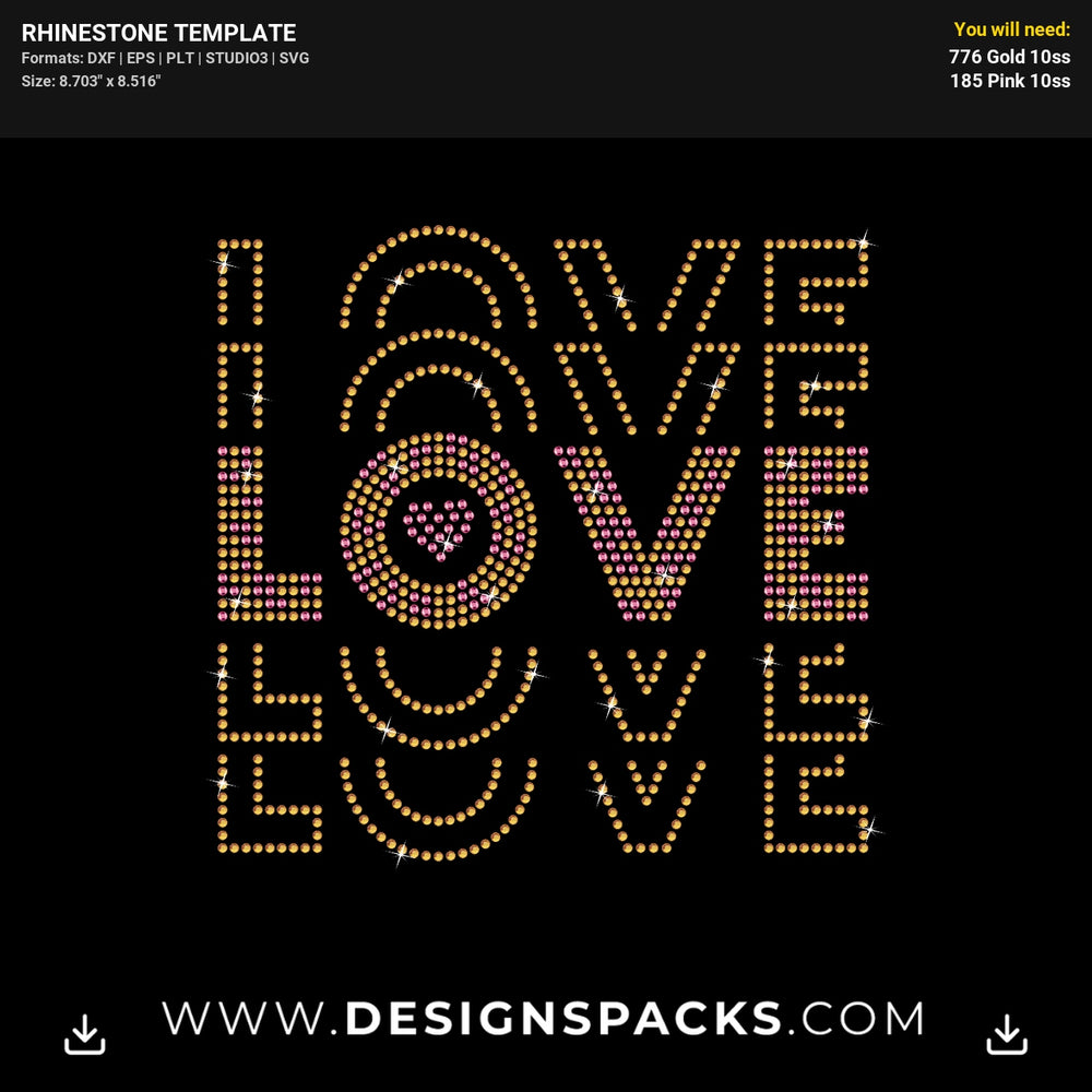 Love Heart Three Lines Rhinestone Digital Template