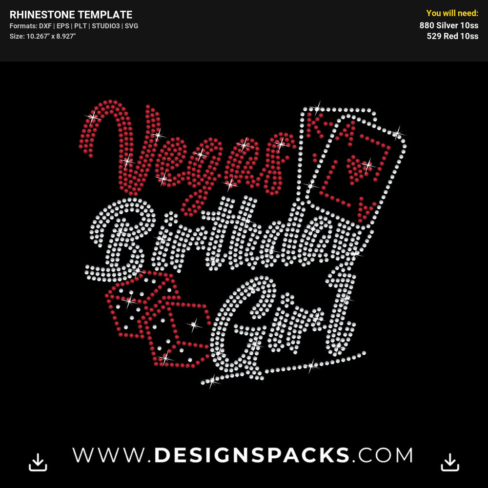 Vegas Birthday Girl Party Shirt Rhinestone Digital Template
