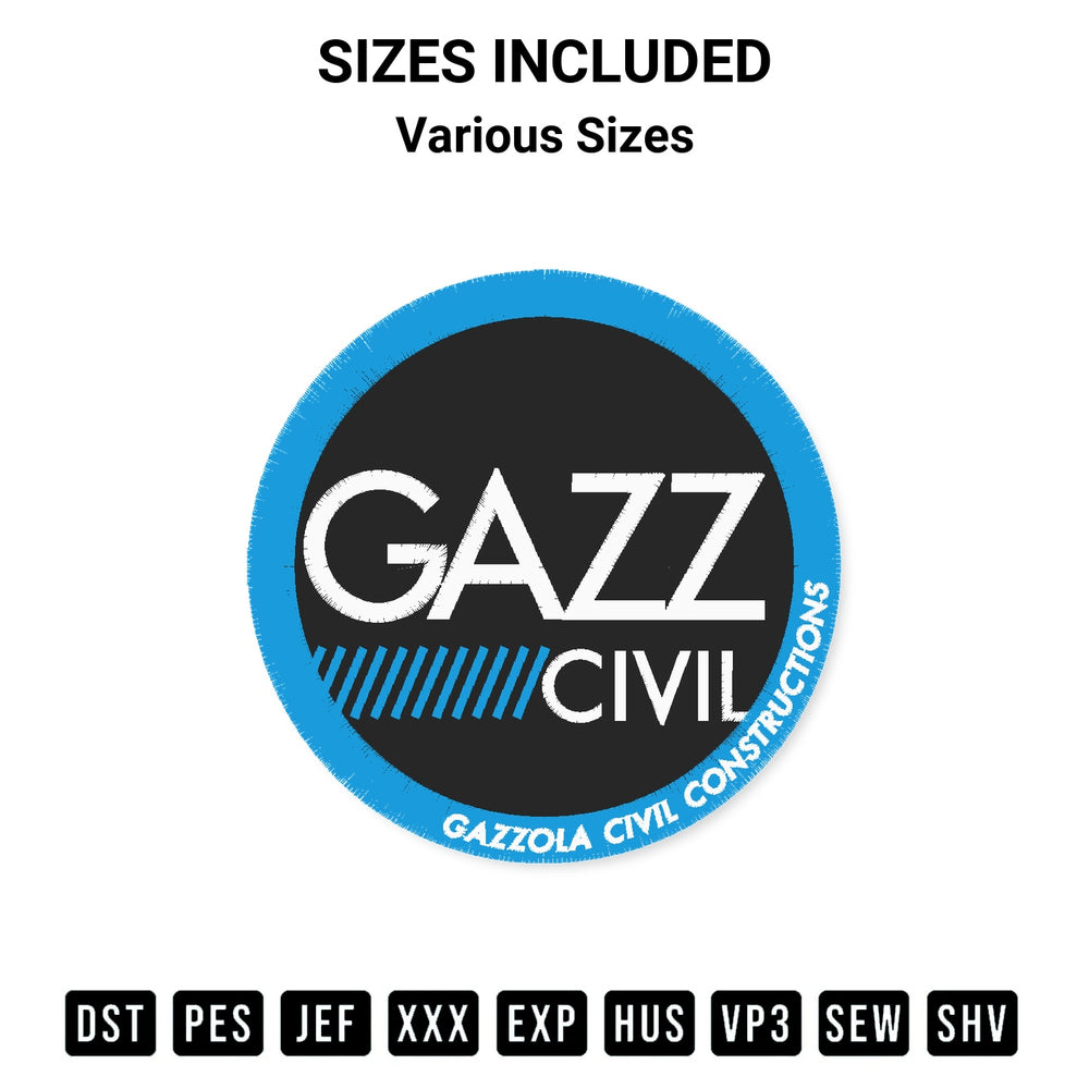 Add a unique touch to your apparel with the Gazz Civil Embroidery Design embroidery file. Premium instant download available now on Designspacks.com. Available sizes: Various Sizes.
