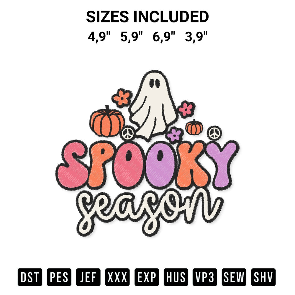 Discover the perfect addition to your crafting collection: Groovy Ghost Spooky Season Halloween Ghost Hippie Halloween Logo Embroidery Design embroidery file. Instantly available at Designspacks.com. Available sizes: 4,9", 5,9", 6,9", 3,9".