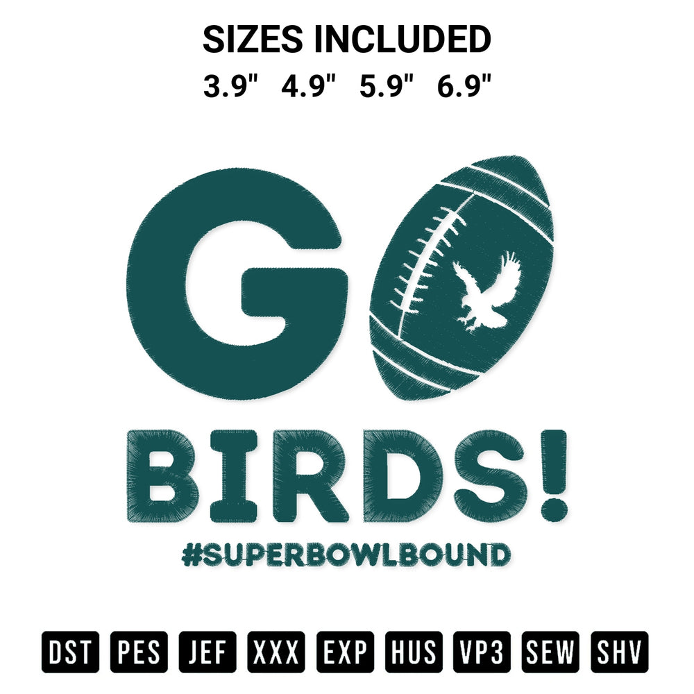 Looking for the perfect pattern? Download the Go Birds Embroidery Design embroidery design today at Designspacks.com. Crisp, clean stitching guaranteed. Available sizes: 3.9", 4.9", 5.9", 6.9".