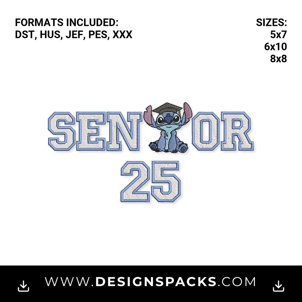 Stitch Senior 25 Graduation Embroidery Design - Instant digital download pattern at Designspacks.com