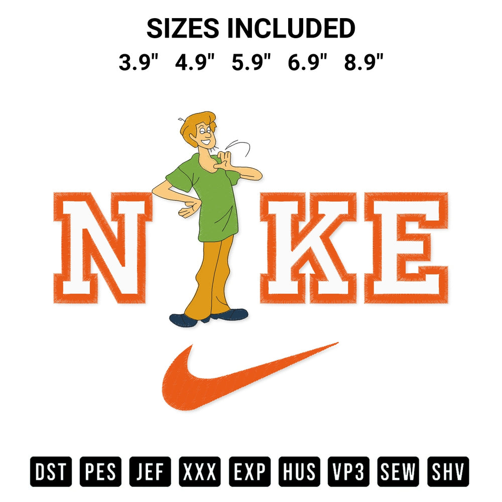 Download the Shaggy Rogers Nike Embroidery Design machine embroidery design exclusively at Designspacks.com. Premium digitized pattern for apparel and DIY crafts. Available sizes: 3.9", 4.9", 5.9", 6.9", 8.9".