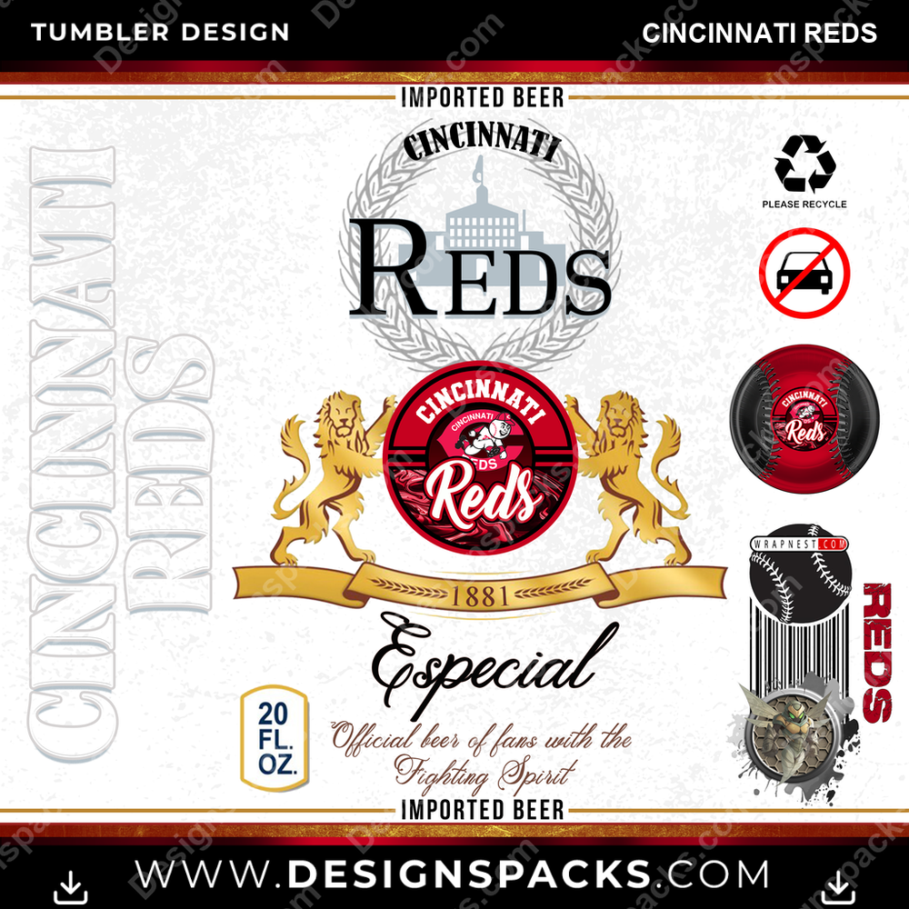 Baseball Modelo Cincinnati Reds Tumbler Digital Wrap Design