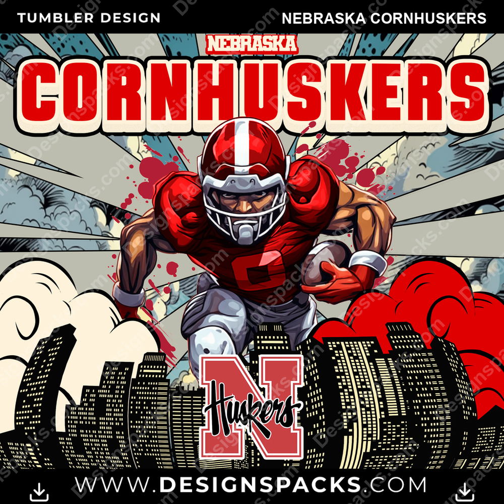 College Sport Comic Cover Nebraska Cornhuskers Tumbler Digital Wrap Design