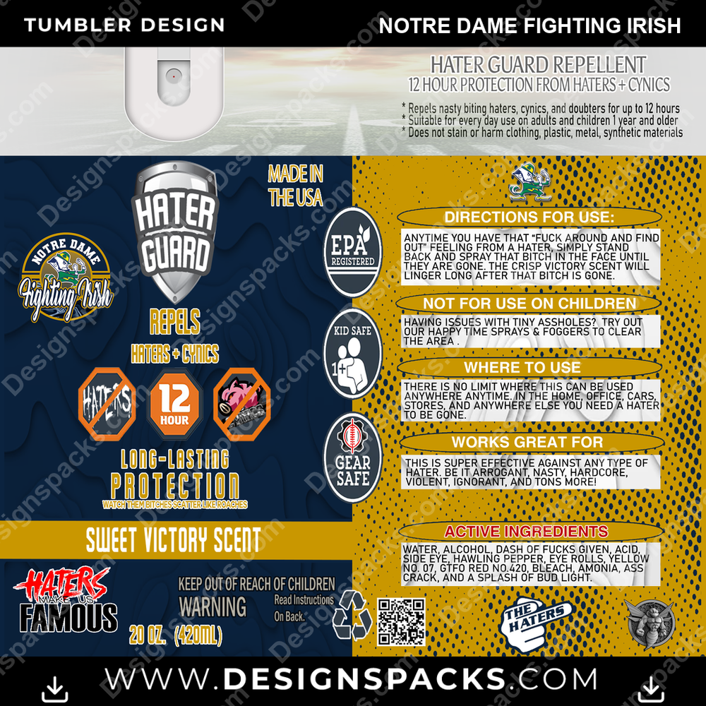 College Sport Hater Guard Notre Dame Fighting Irish Tumbler Digital Wrap Design