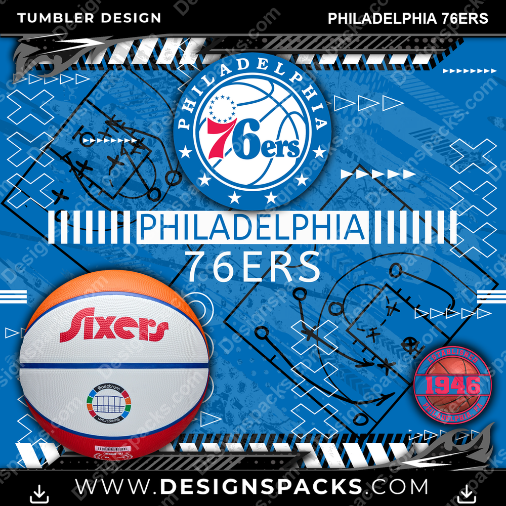 Basketball Xs & Os Philadelphia 76ers NBA Basketball Tumbler Digital Wrap Design Download