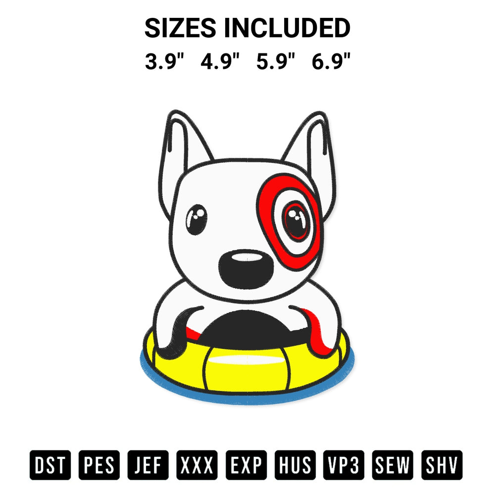 Elevate your next project with our Cute Target Bullseye Dog Embroidery Design embroidery file. Shop high-quality digital patterns instantly at Designspacks.com. Available sizes: 3.9", 4.9", 5.9", 6.9".