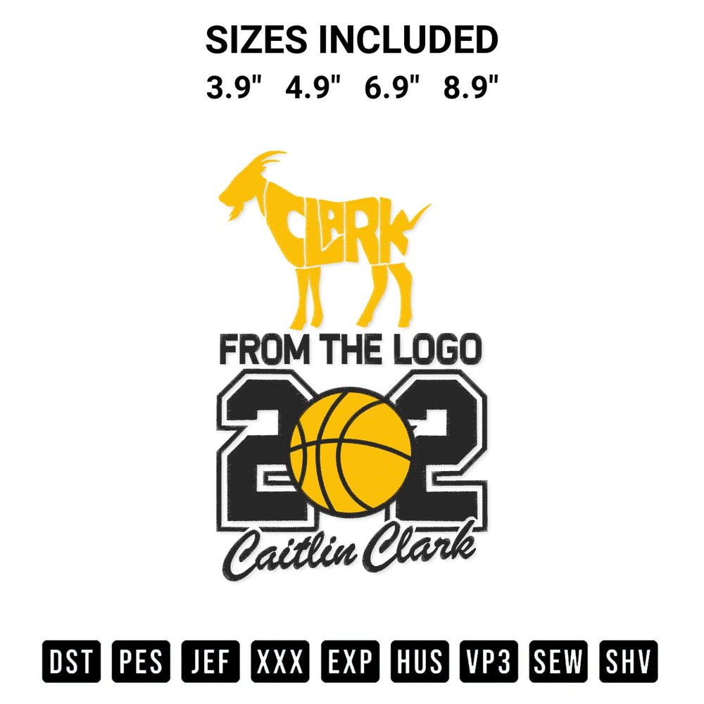 Get the Goat From The Logo Caitlin Clark 22 Embroidery Design embroidery design for your custom crafts! Premium digitized files available for instant download at Designspacks.com. Available sizes: 3.9", 4.9", 6.9", 8.9".