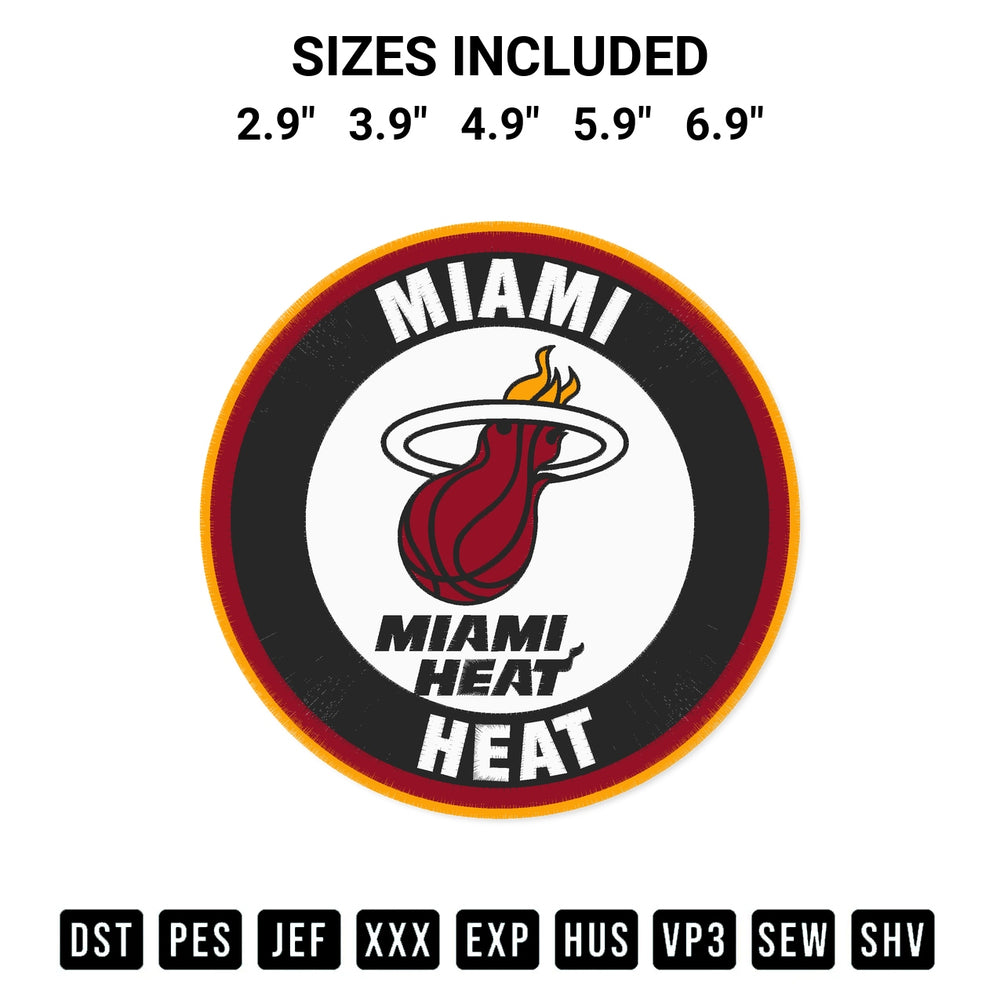 Discover the perfect addition to your crafting collection: Miami Heat Circle Logo Embroidery Design embroidery file. Instantly available at Designspacks.com. Available sizes: 2.9", 3.9", 4.9", 5.9", 6.9".