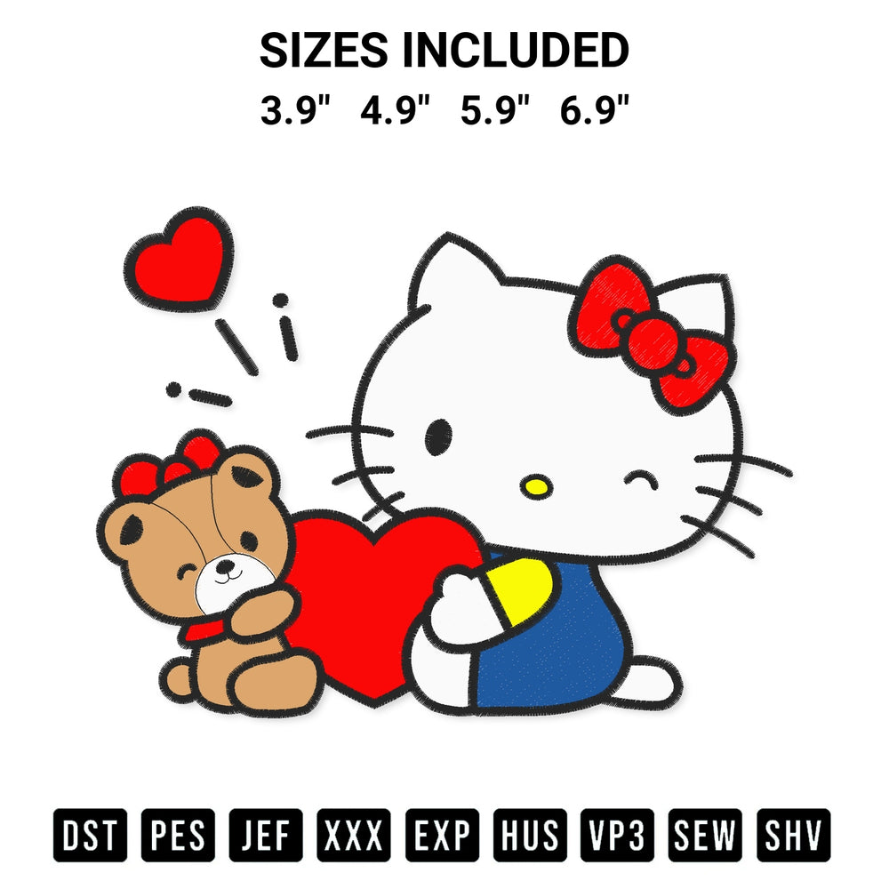 Shop the Hello Kitty And Tiny Chum Heart Embroidery Design machine embroidery pattern at Designspacks.com. Beautifully digitized for flawless stitching on any fabric. Available sizes: 3.9", 4.9", 5.9", 6.9".