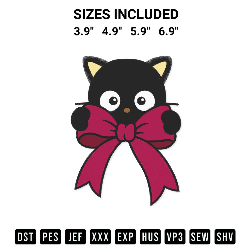 Shop the Chococat Coquette Bow Embroidery Design machine embroidery pattern at Designspacks.com. Beautifully digitized for flawless stitching on any fabric. Available sizes: 3.9", 4.9", 5.9", 6.9".