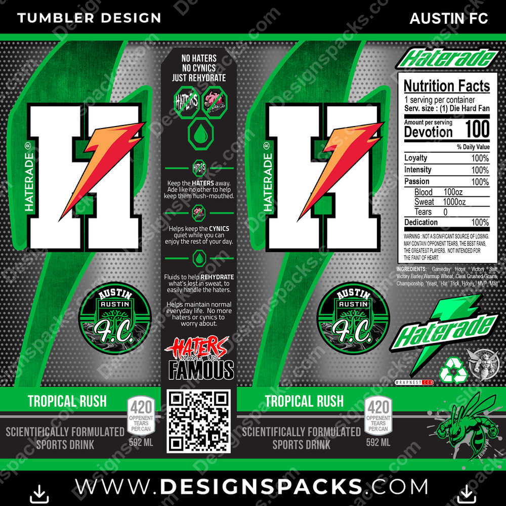 Soccer Haterade Austin FC Tumbler Digital Wrap Design