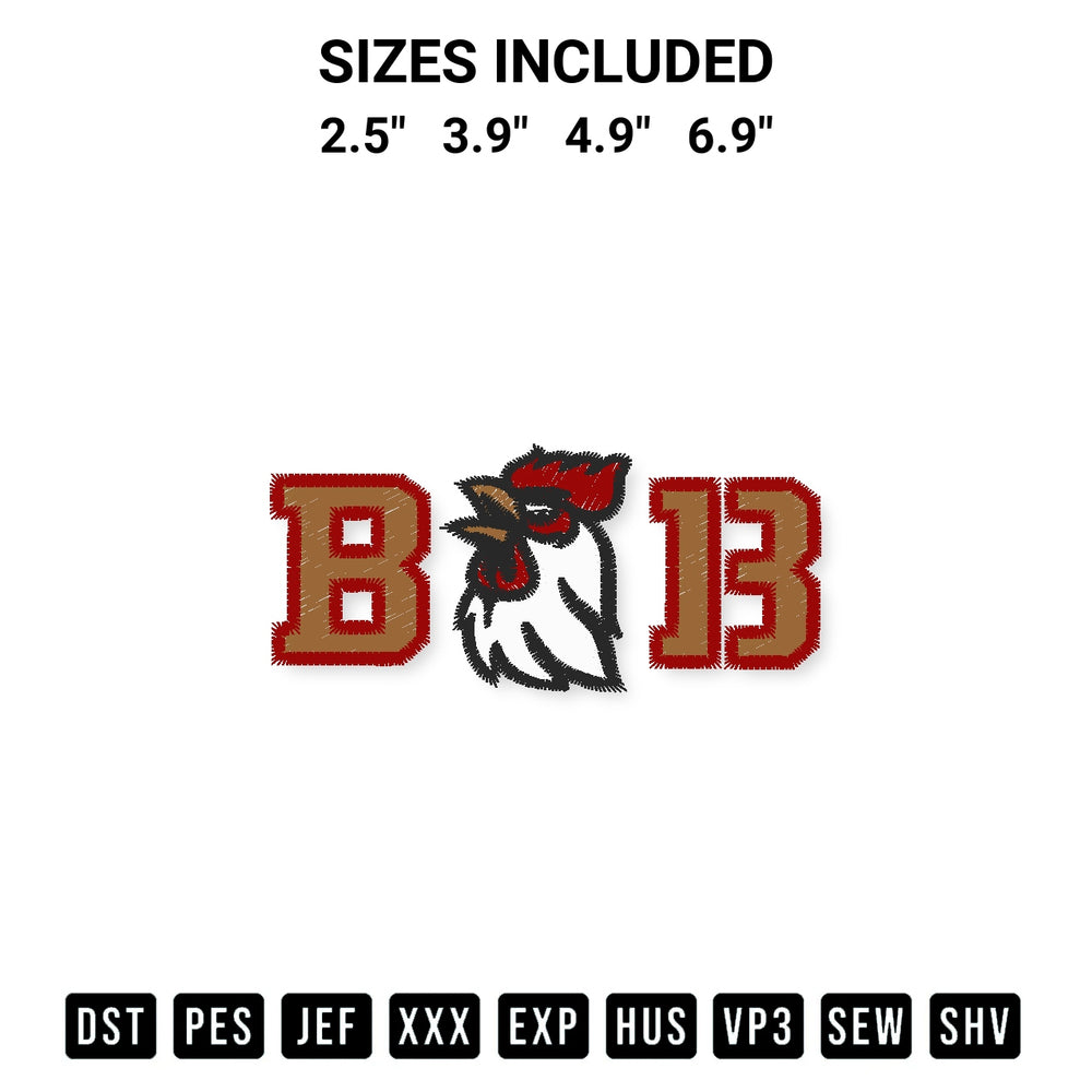 Stitch like a pro with the Big Cock Brock Purdy 13 Football Embroidery Design embroidery pattern from Designspacks.com. High-quality digital machine embroidery file. Available sizes: 2.5", 3.9", 4.9", 6.9".