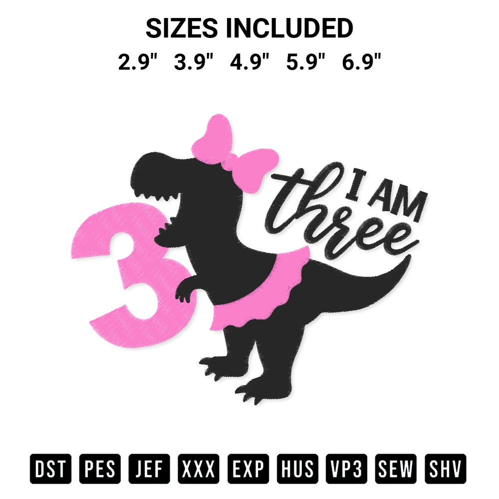 Get the Dinosaur Girl 3Nd Birthday Embroidery Design embroidery design for your custom crafts! Premium digitized files available for instant download at Designspacks.com. Available sizes: 2.9", 3.9", 4.9", 5.9", 6.9".