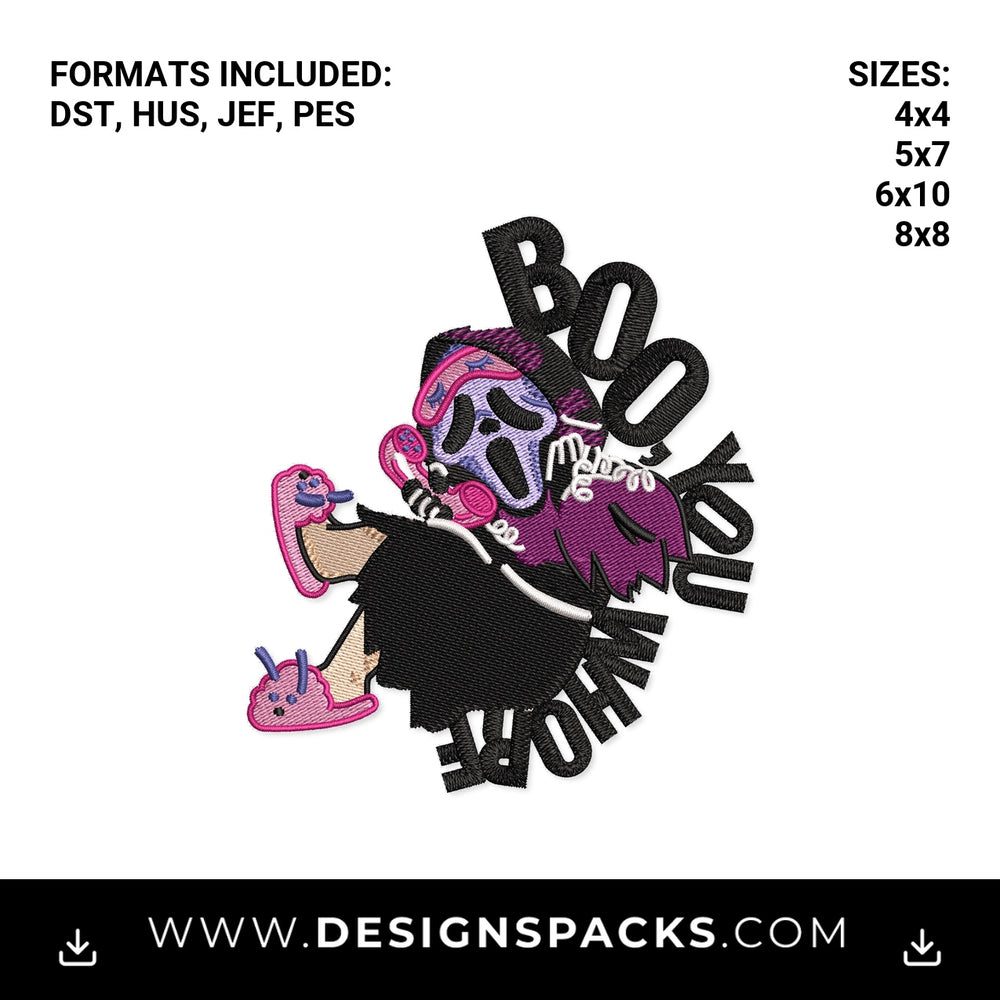 Boo You Whore Pink Ghostface Embroidery Design - Instant digital download pattern at Designspacks.com