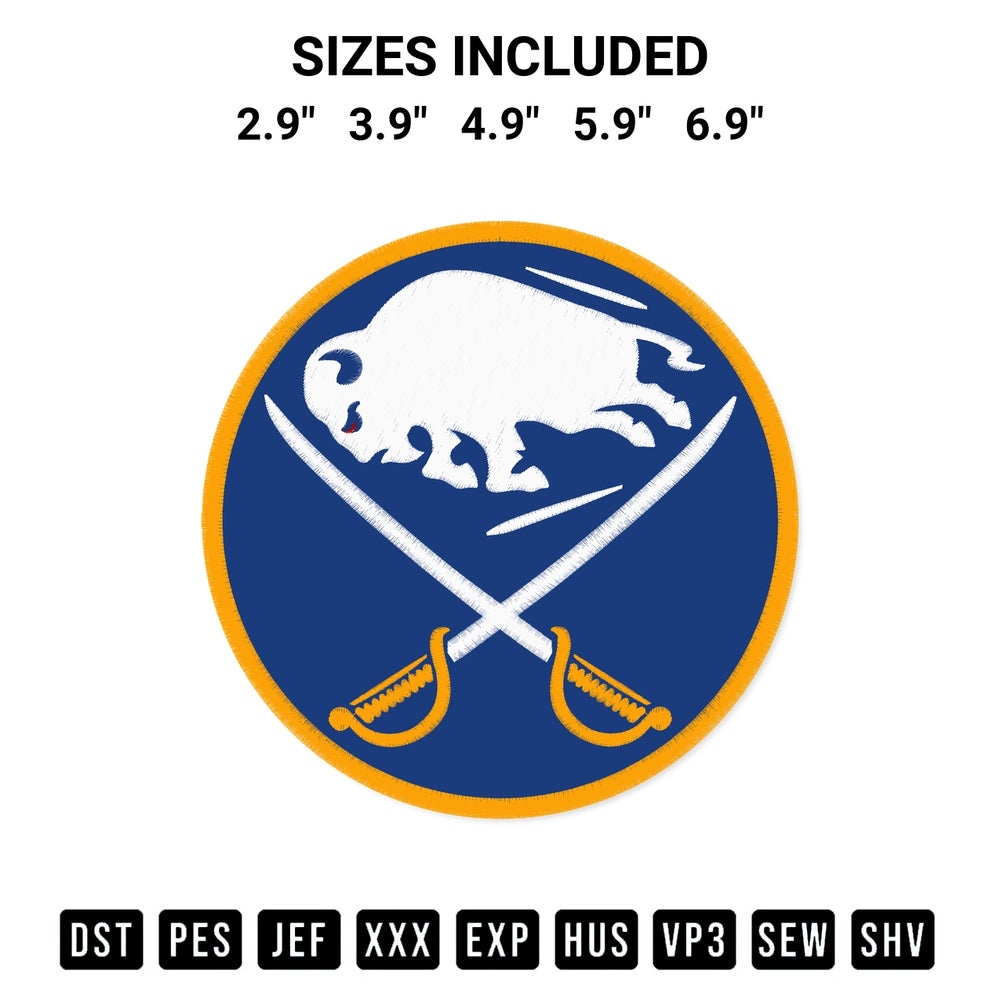 Add a unique touch to your apparel with the Buffalo Sabres Logo Embroidery Design embroidery file. Premium instant download available now on Designspacks.com. Available sizes: 2.9", 3.9", 4.9", 5.9", 6.9".