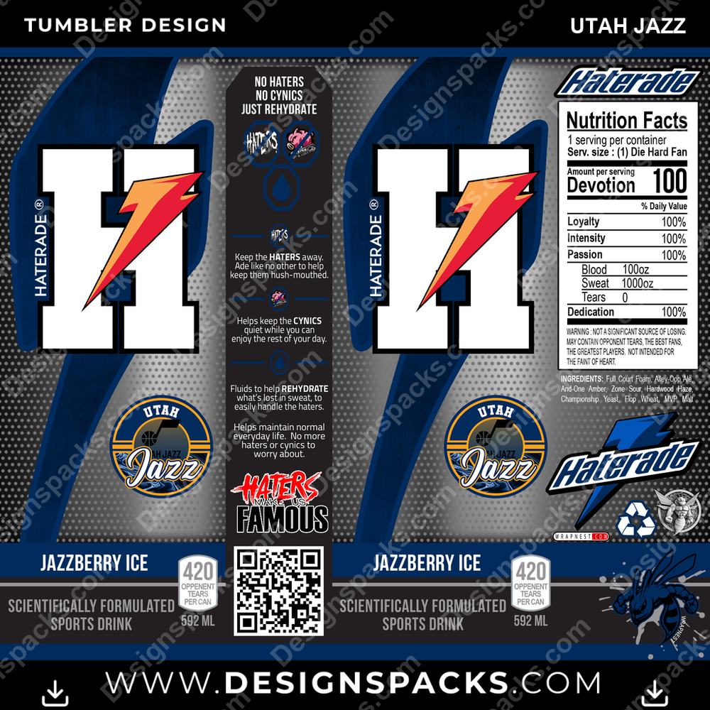 Basketball Haterade Utah Jazz Tumbler Digital Wrap Design