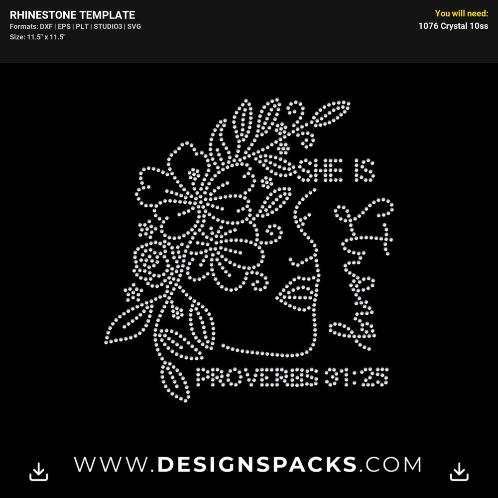 Strong Floral Woman Face Rhinestone Digital Template