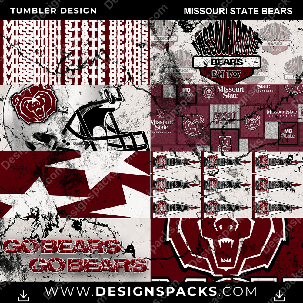 College Sport Distressed BG Missouri State Bears NCAA College Sport Tumbler Digital Wrap Design Download