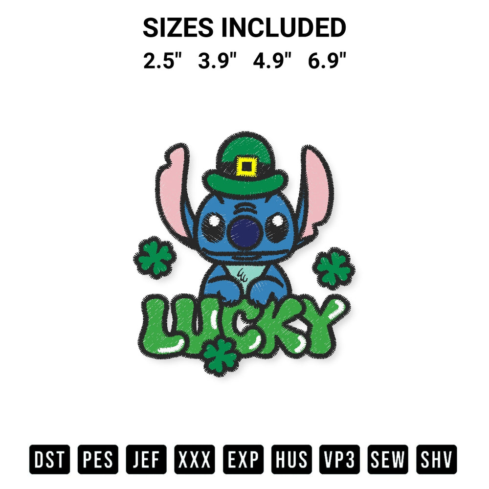 Transform your fabrics with the Lucky Stitch St Patricks Day Embroidery Design embroidery design. Instant access to premium digitized patterns at Designspacks.com. Available sizes: 2.5", 3.9", 4.9", 6.9".