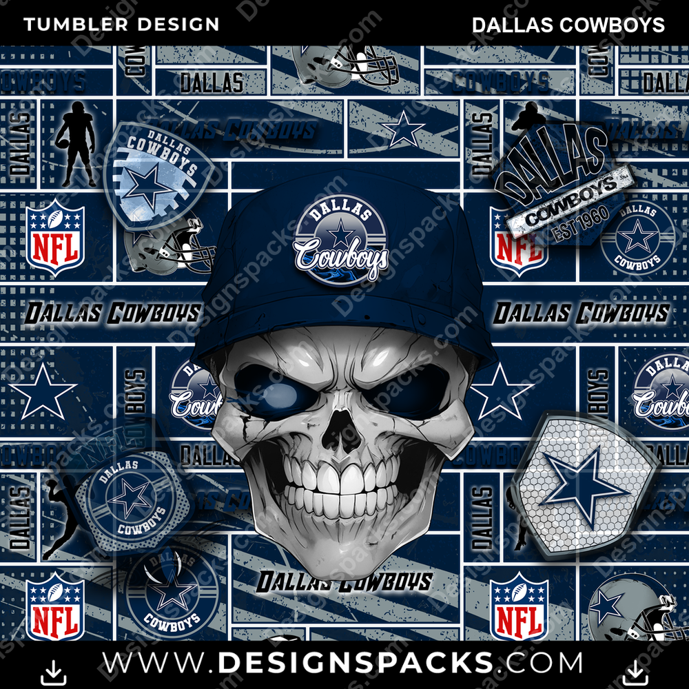 Football Skull Dallas Cowboys Tumbler Digital Wrap Design