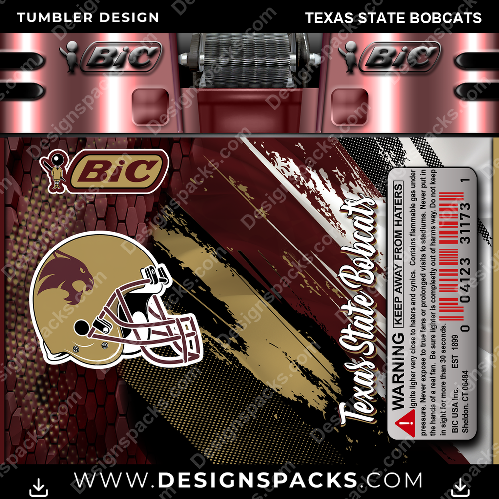 College Sport BIC Lighter Texas State Bobcats Tumbler Digital Wrap Design