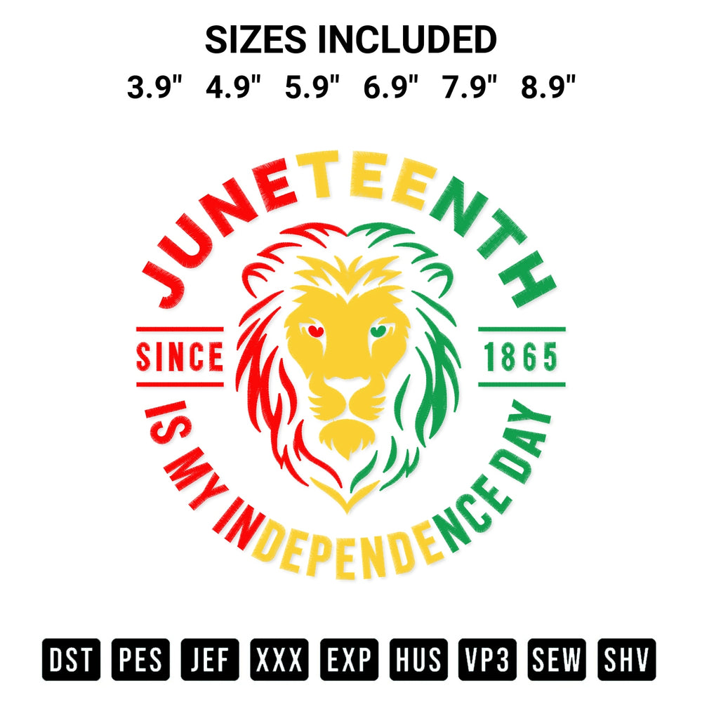 Shop the Juneteenth Is My Independence Day Since 1865 Embroidery Design machine embroidery pattern at Designspacks.com. Beautifully digitized for flawless stitching on any fabric. Available sizes: 3.9", 4.9", 5.9", 6.9", 7.9", 8.9".