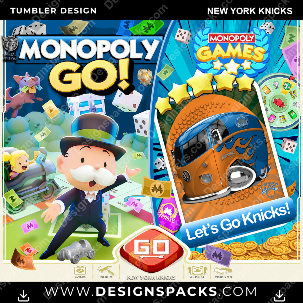 Basketball Monopoly Go! New York Knicks Tumbler Digital Wrap Design