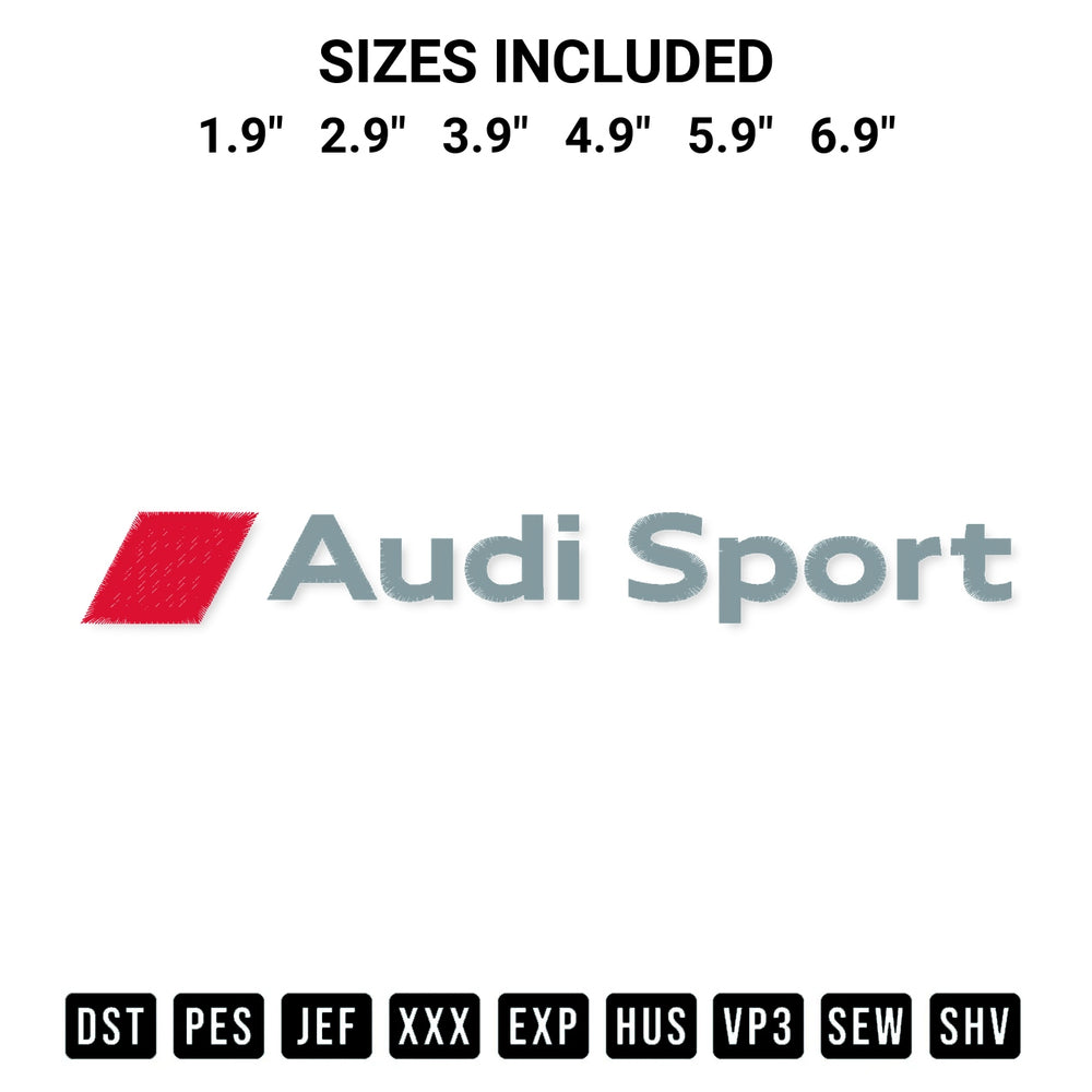 Add a unique touch to your apparel with the Audi Sport Embroidery Design embroidery file. Premium instant download available now on Designspacks.com. Available sizes: 1.9", 2.9", 3.9", 4.9", 5.9", 6.9".