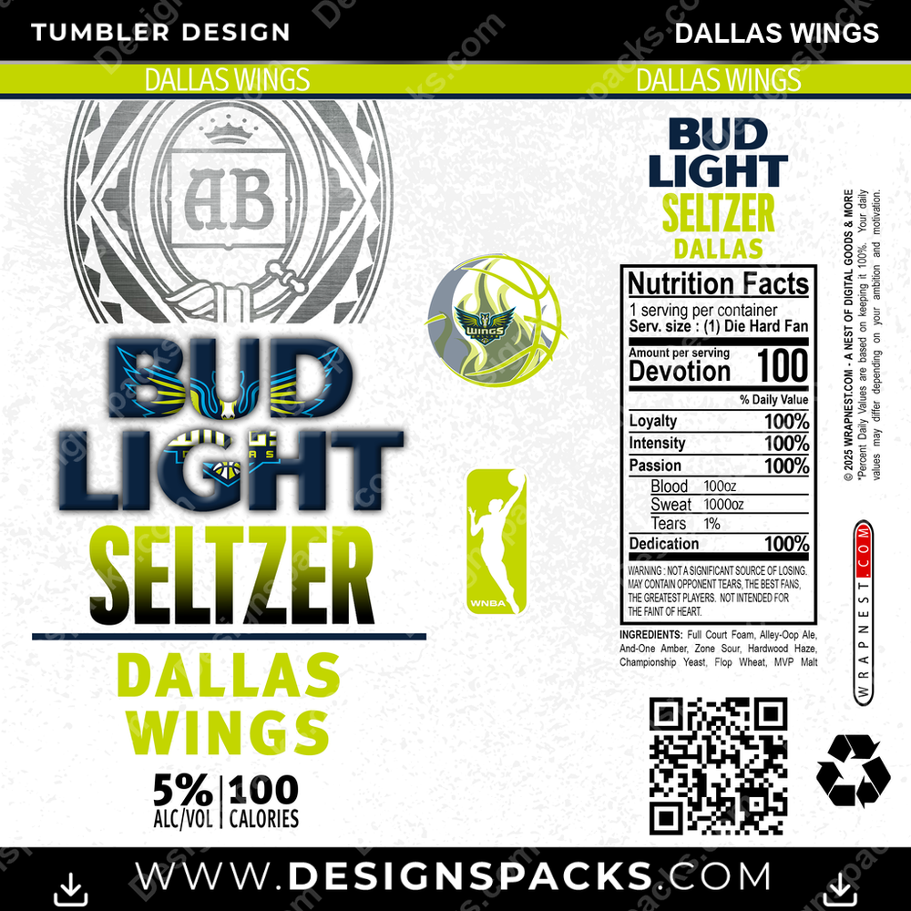 Basketball Bud Light Seltzer Dallas Wings Tumbler Digital Wrap Design