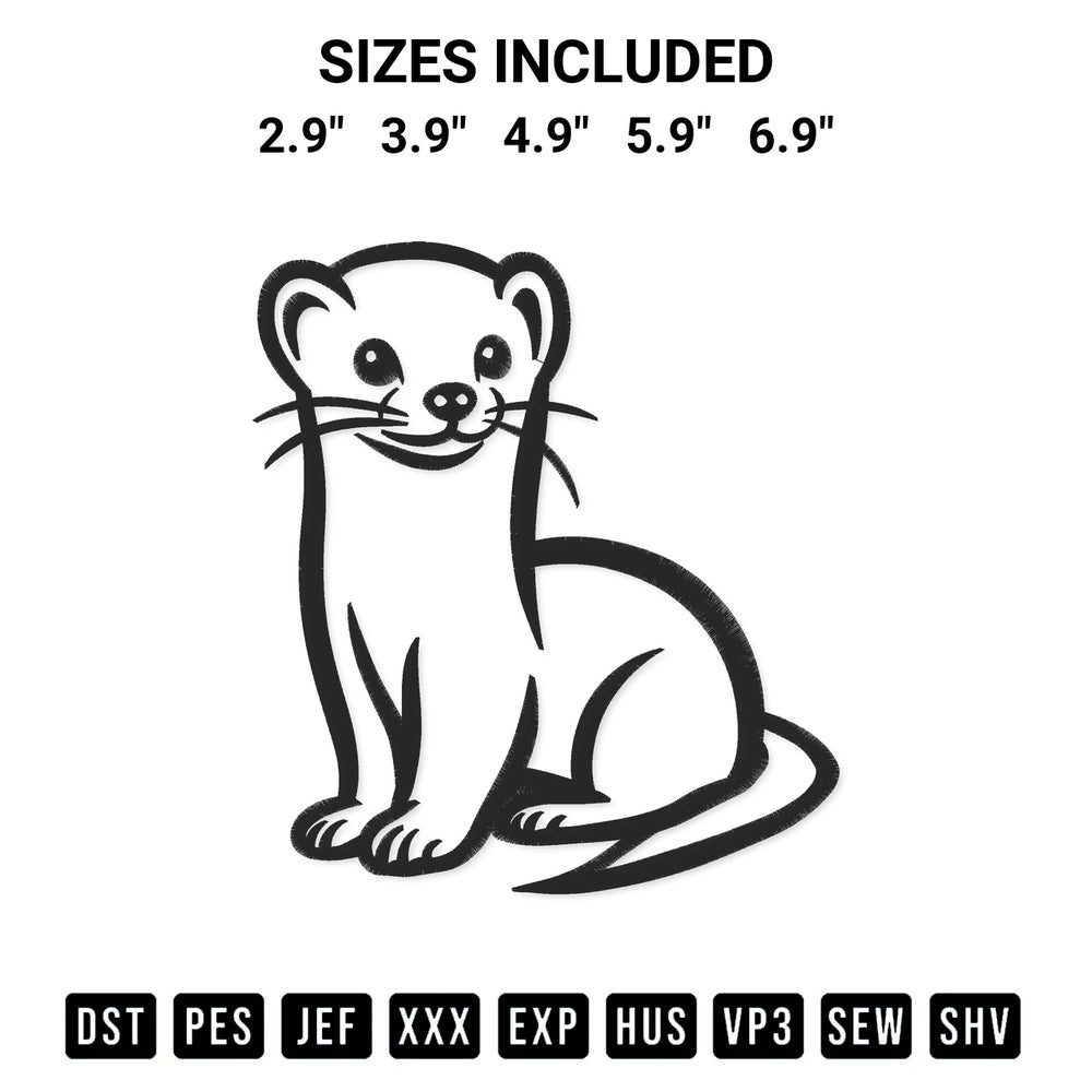 Add a unique touch to your apparel with the Weasel Silhouette Embroidery Design embroidery file. Premium instant download available now on Designspacks.com. Available sizes: 2.9", 3.9", 4.9", 5.9", 6.9".