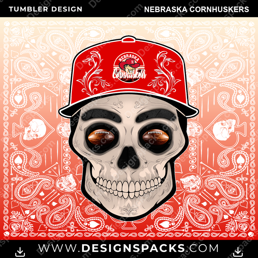College Sport Skull Handkerchief Nebraska Cornhuskers NCAA College Sport Tumbler Digital Wrap Design Download