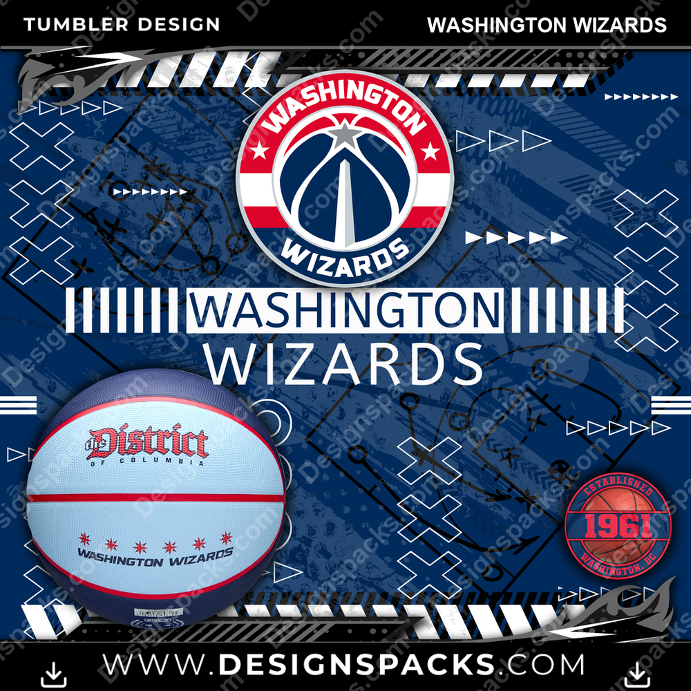 Basketball Xs & Os Washington Wizards Tumbler Digital Wrap Design