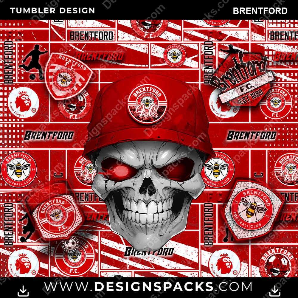 Soccer UK Skull Brentford Tumbler Digital Wrap Design