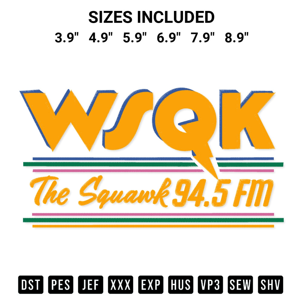 Elevate your next project with our Wsqk The Squawk Embroidery Design embroidery file. Shop high-quality digital patterns instantly at Designspacks.com. Available sizes: 3.9", 4.9", 5.9", 6.9", 7.9", 8.9".