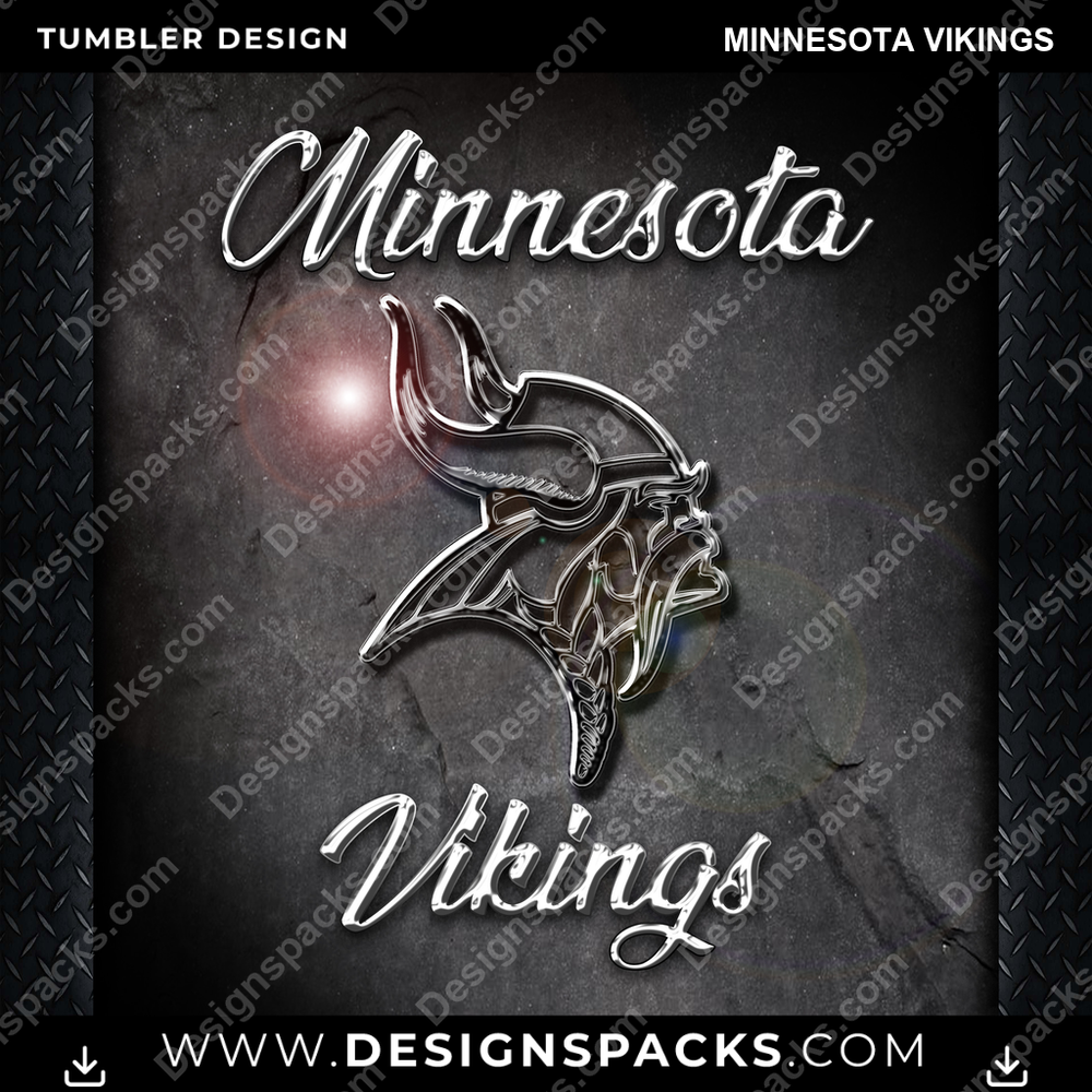 Football Chrome Minnesota Vikings NFL Football Tumbler Digital Wrap Design Download