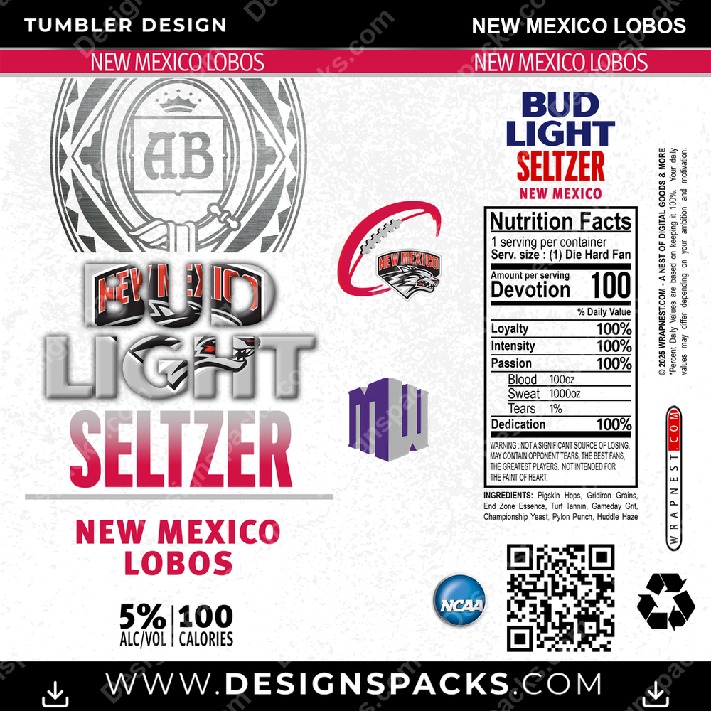 College Sport Bud Light Seltzer New Mexico Lobos NCAA Tumbler Digital Wrap Design Download