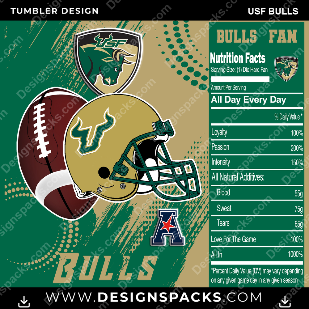 College Sport Team Fan CFB USF Bulls NCAA College Sport Tumbler Digital Wrap Design Download